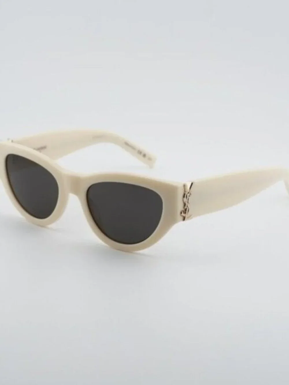 Saint Laurent SL M94 012 Sunglasses Shiny Ivory Cat Eye Frame, Grey Lenses